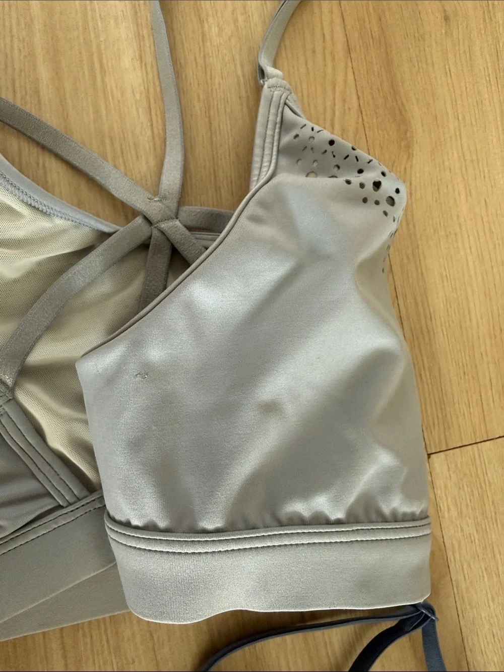 Women’s Laser-Cut Strappy Bralette - Gray & Blue